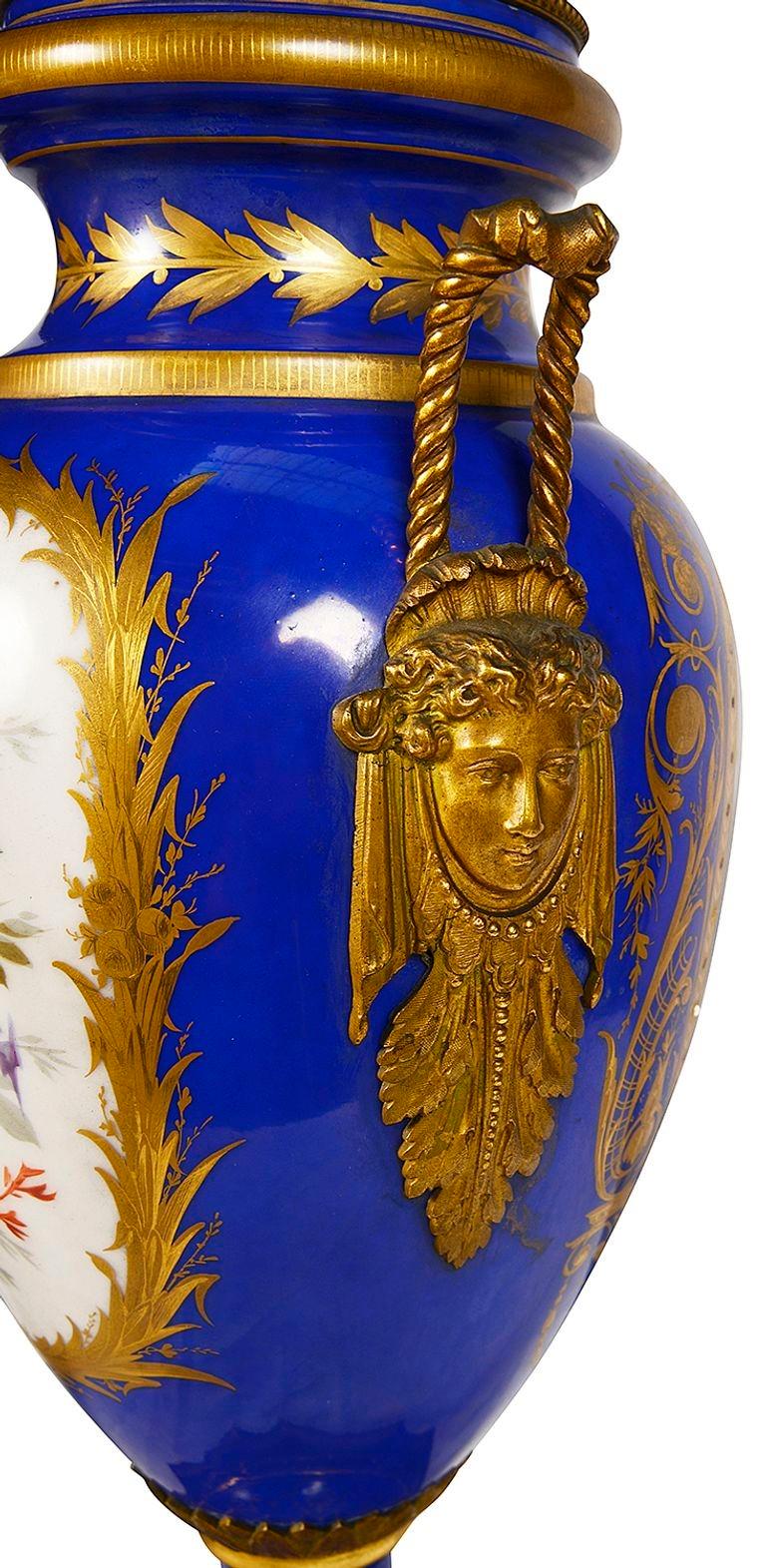 Pair 19th Century Sevres style lidded vases. For Sale 1