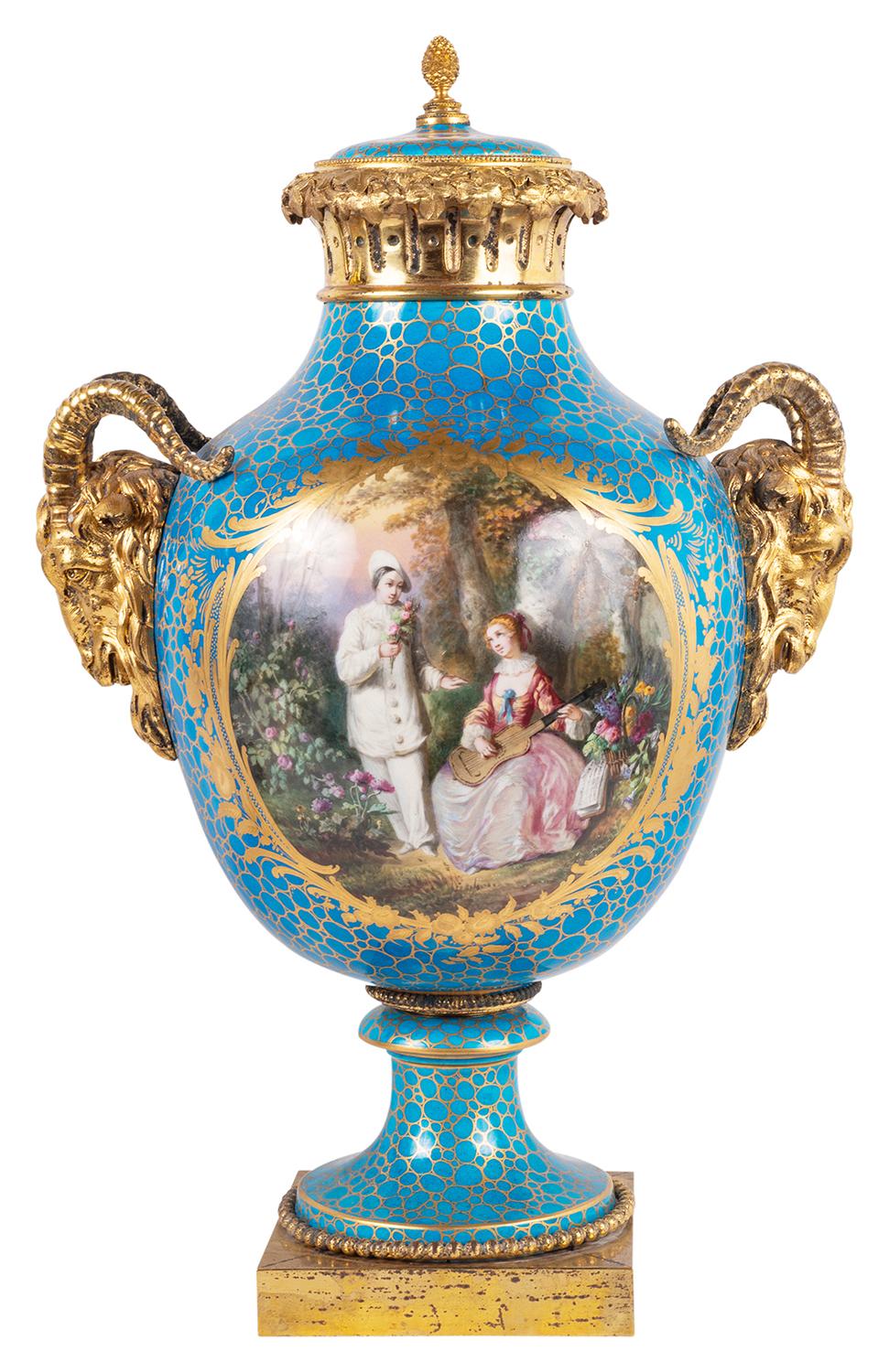 French Pair 19th Century Sevres Style Porcelain Vases For Sale