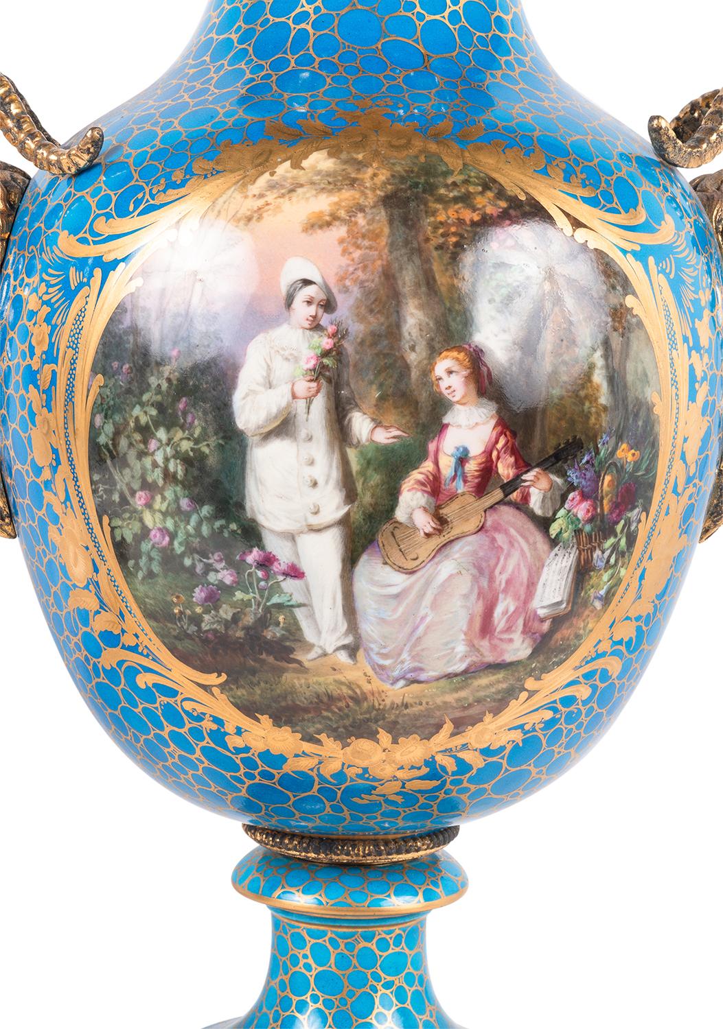 Pair 19th Century Sevres Style Porcelain Vases In Good Condition For Sale In Brighton, Sussex