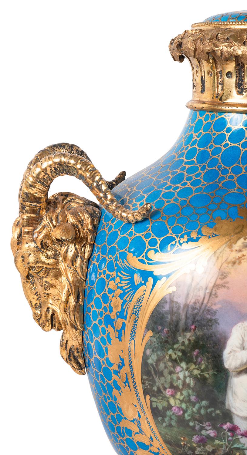 Pair 19th Century Sevres Style Porcelain Vases For Sale 3
