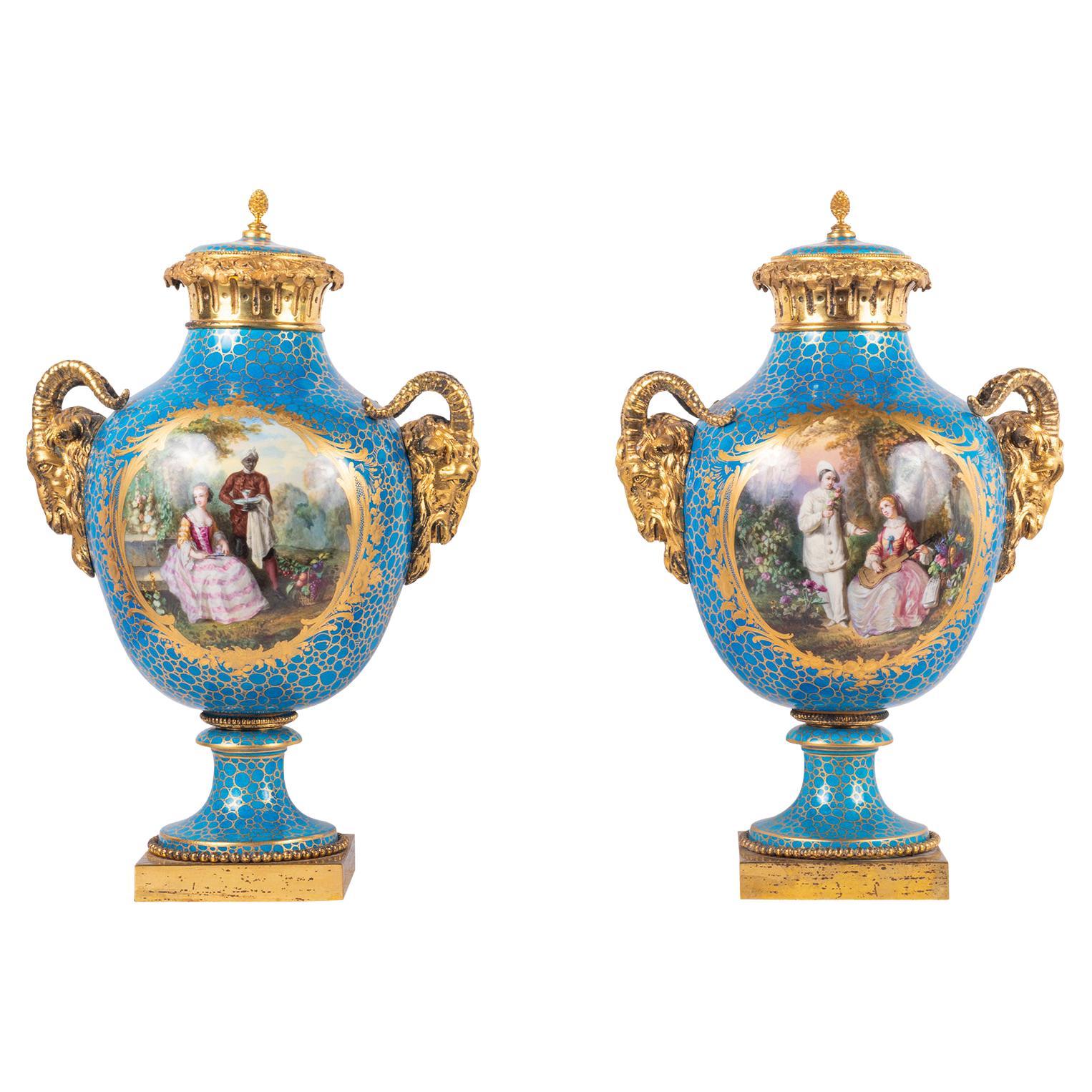 Pair 19th Century Sevres Style Porcelain Vases For Sale