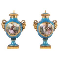 Antique Pair 19th Century Sevres Style Porcelain Vases