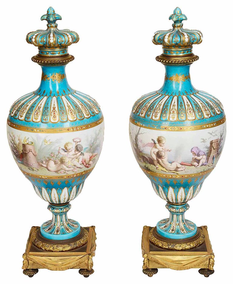 Pair of 19th Century Sevres Style Vases For Sale at 1stDibs