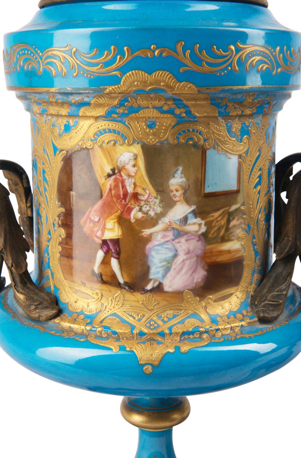 Porcelain Pair 19th Century Sevres Style Vases