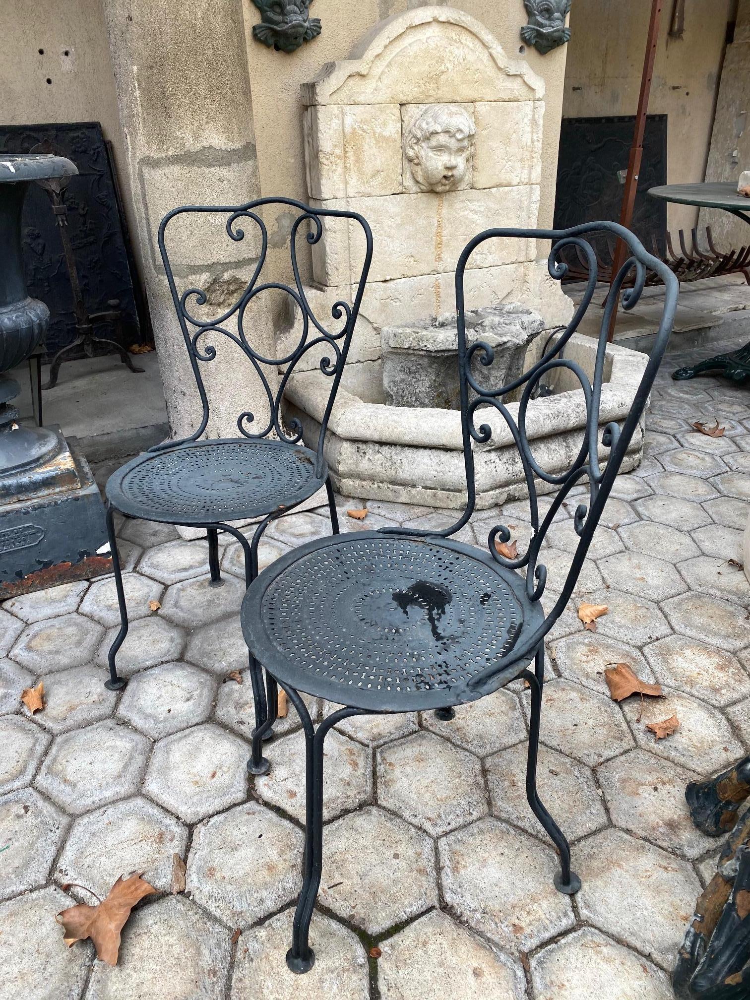 Pair of 19th Century Side Handmade Garden Table Chairs Furniture Iron Antique LA In Good Condition In West Hollywood, CA