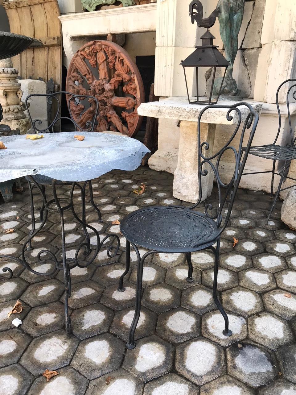 Pair of 19th Century Side Handmade Garden Table Chairs Furniture Iron Antique LA 2