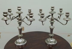 Pair 19th Century Silver Plate 5-Light Candelabra convertible Candle Holders