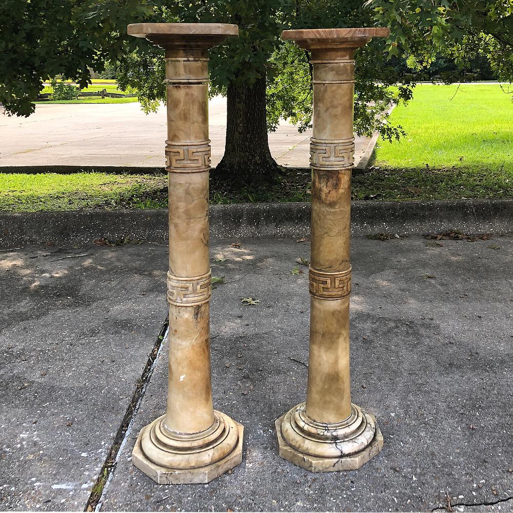 Neoclassical Revival Pair 19th Century Solid Marble Louis XVI Pedestals ~ Columns For Sale