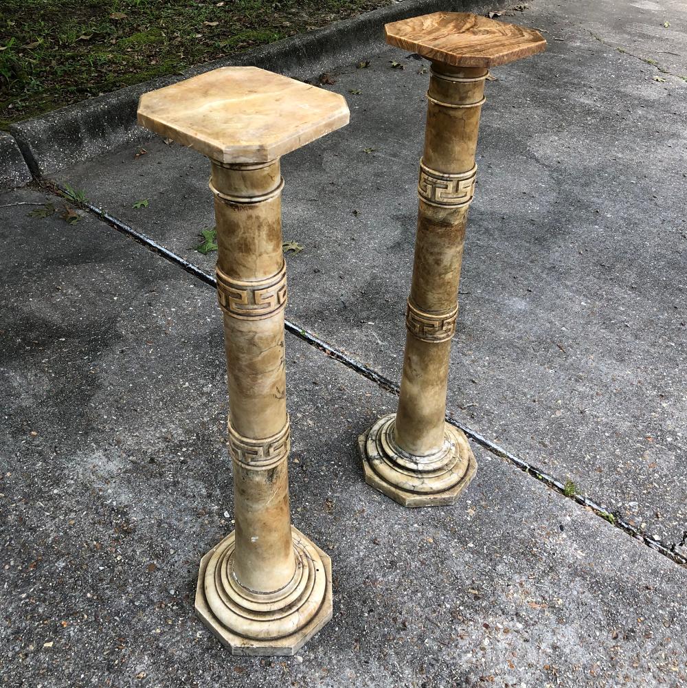 Hand-Crafted Pair 19th Century Solid Marble Louis XVI Pedestals ~ Columns For Sale