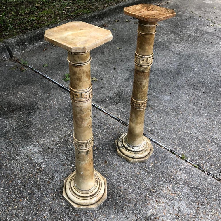 Pair 19th Century Solid Marble Louis XVI Pedestals Columns For Sale