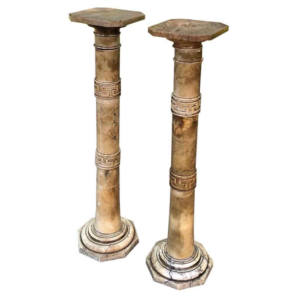 Pair 19th Century Solid Marble Louis XVI Pedestals ~ Columns For Sale