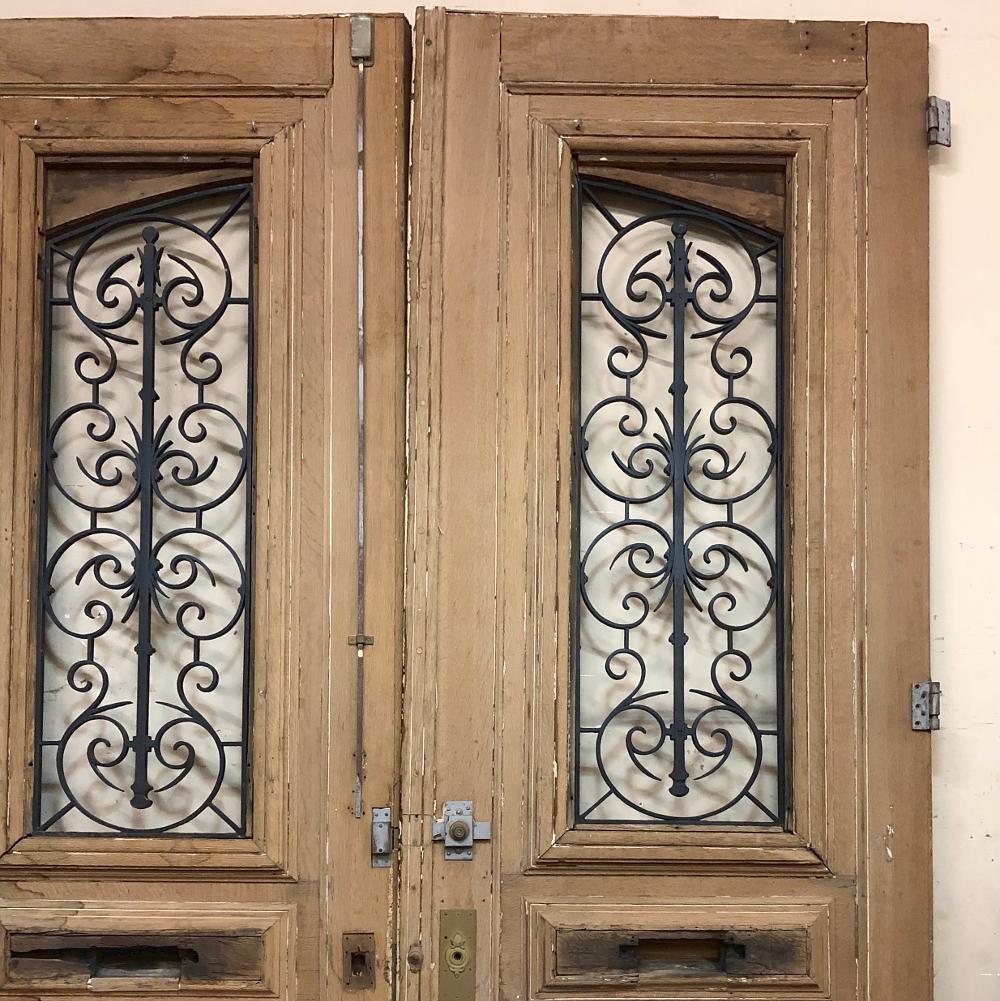 Pair of 19th Century Solid Oak Doors with Wrought Iron Inserts 3