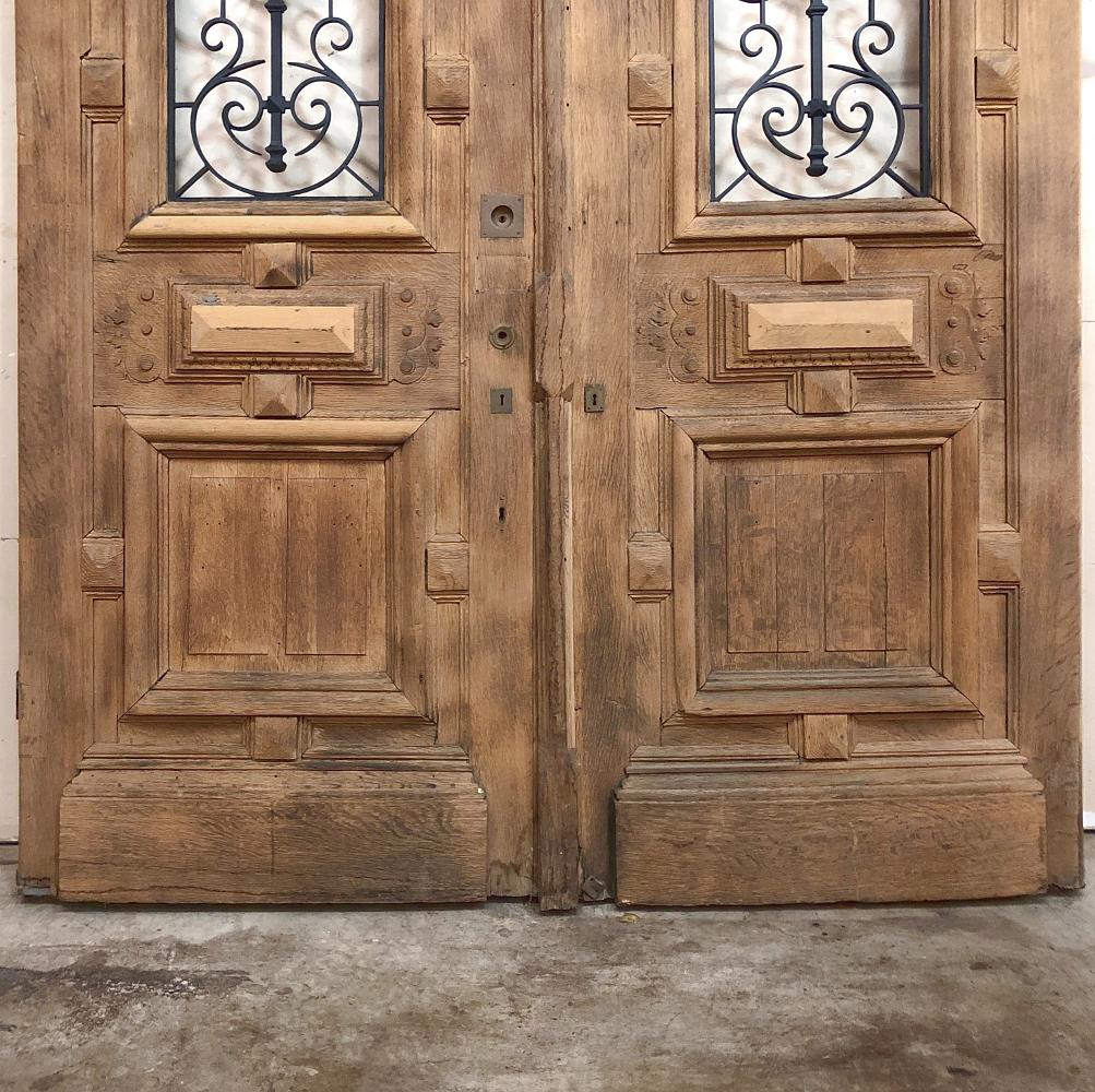 Napoleon III Pair of 19th Century Solid Oak Doors with Wrought Iron Inserts