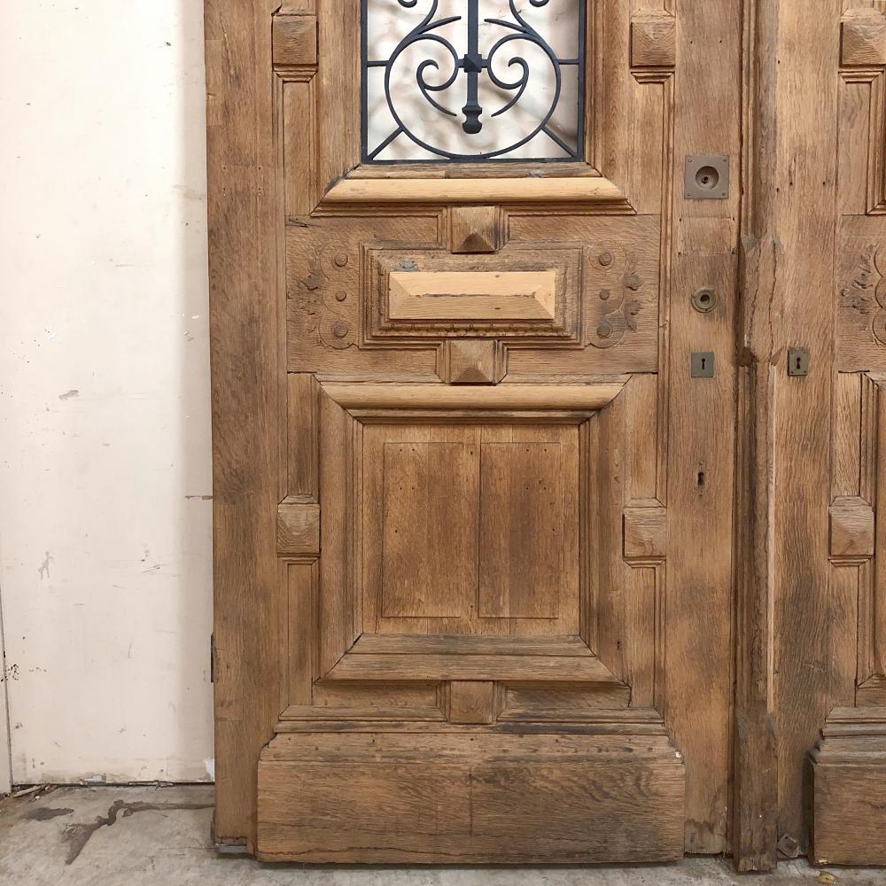 French Pair of 19th Century Solid Oak Doors with Wrought Iron Inserts