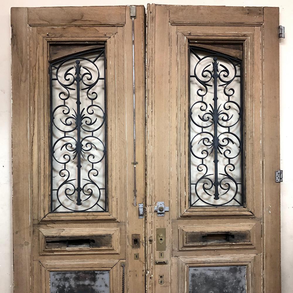 Pair of 19th Century Solid Oak Doors with Wrought Iron Inserts 2