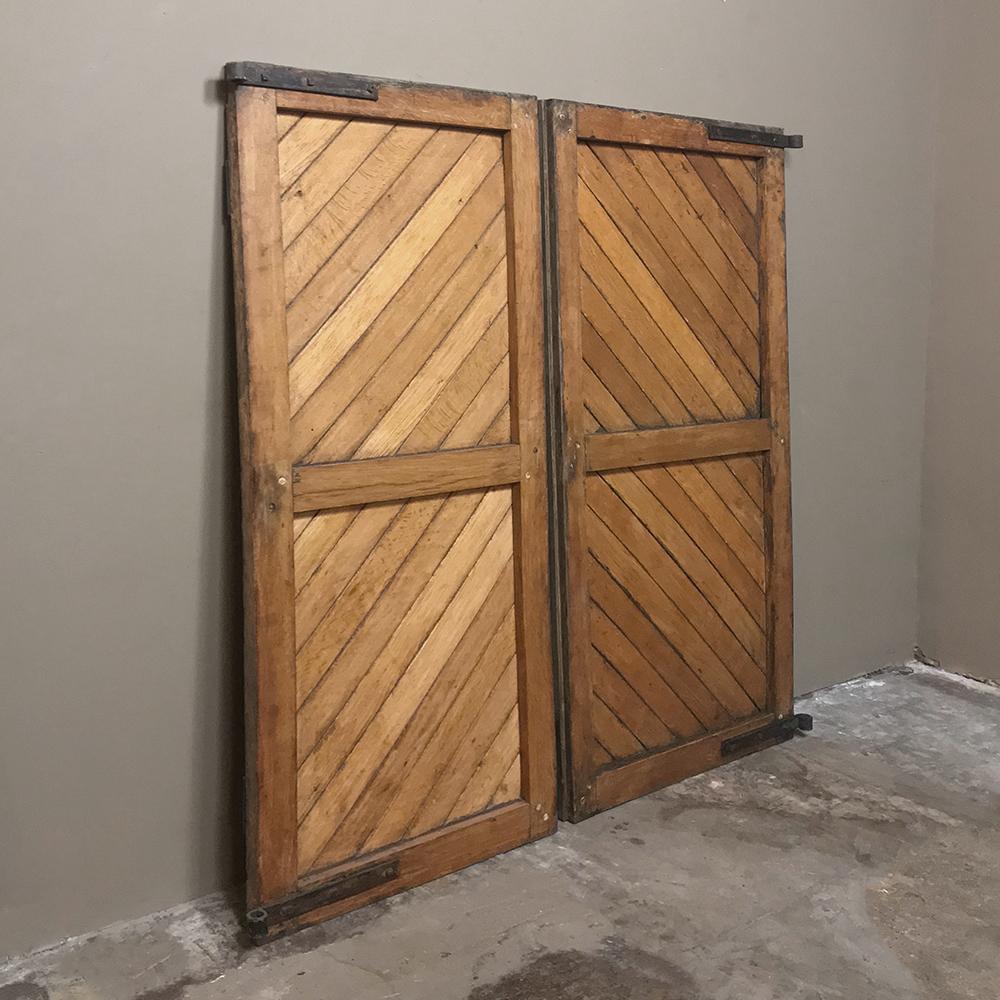 Pair 19th Century Solid Oak Shutters with Forged Iron Hinges For Sale 3