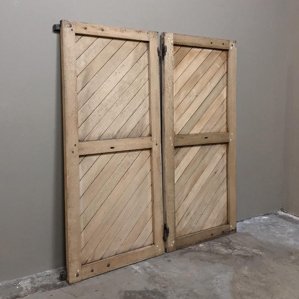 Rustic Pair 19th Century Solid Oak Shutters with Forged Iron Hinges For Sale