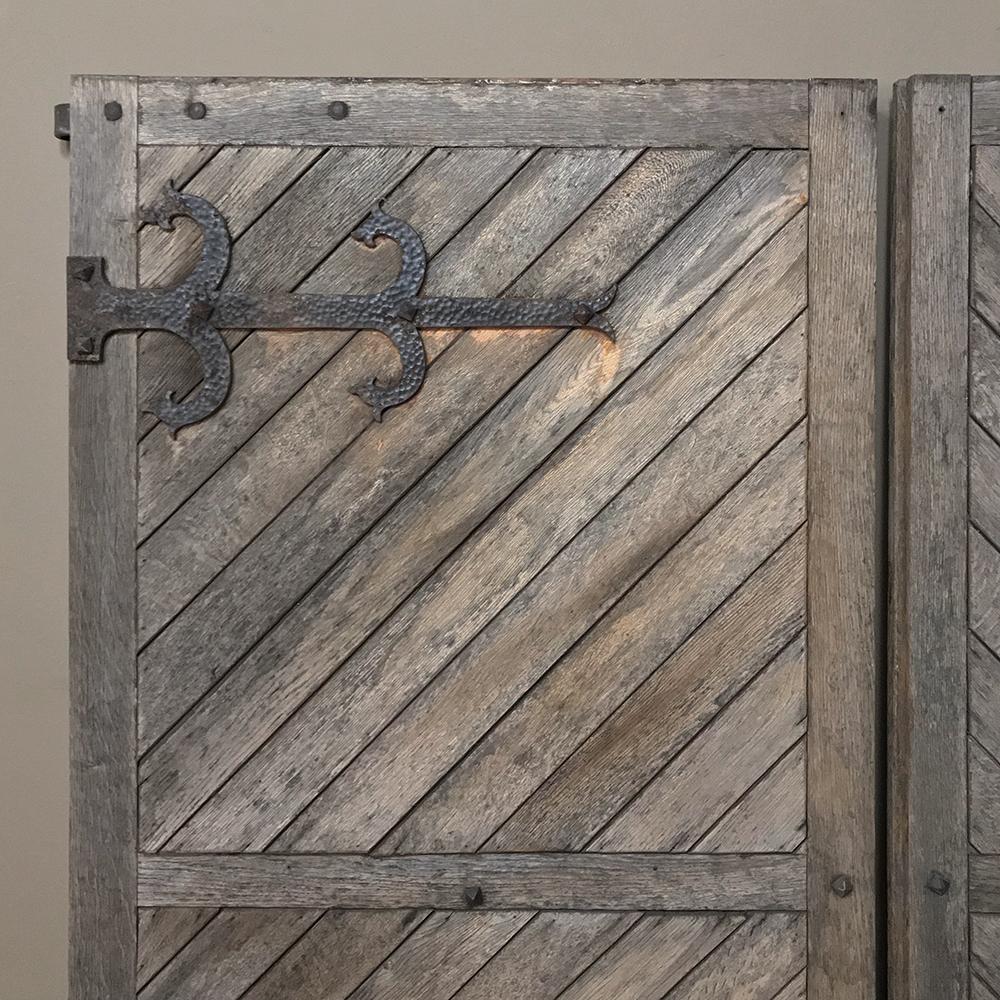 French Pair 19th Century Solid Oak Shutters with Forged Iron Hinges For Sale