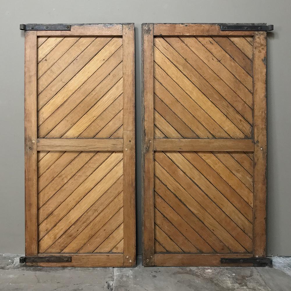 Pair 19th Century Solid Oak Shutters with Forged Iron Hinges For Sale 1