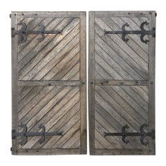 Pair 19th Century Solid Oak Shutters with Forged Iron Hinges