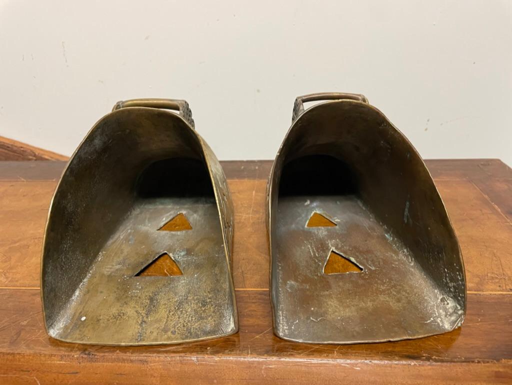 Pair 19th Century Spanish Colonial Brass Slipper Stirrups 5