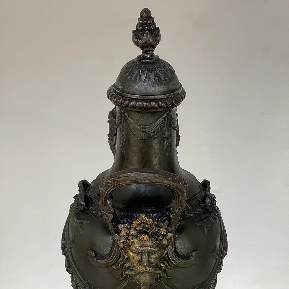 Pair 19th Century Spelter & Marble Mantel Urns ~ Cassolettes For Sale 4