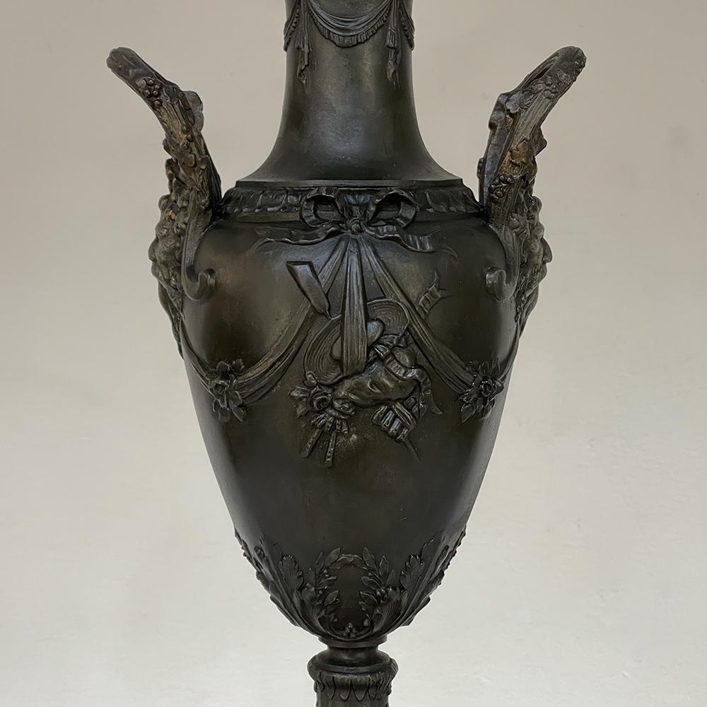 Late 19th Century Pair 19th Century Spelter & Marble Mantel Urns ~ Cassolettes For Sale