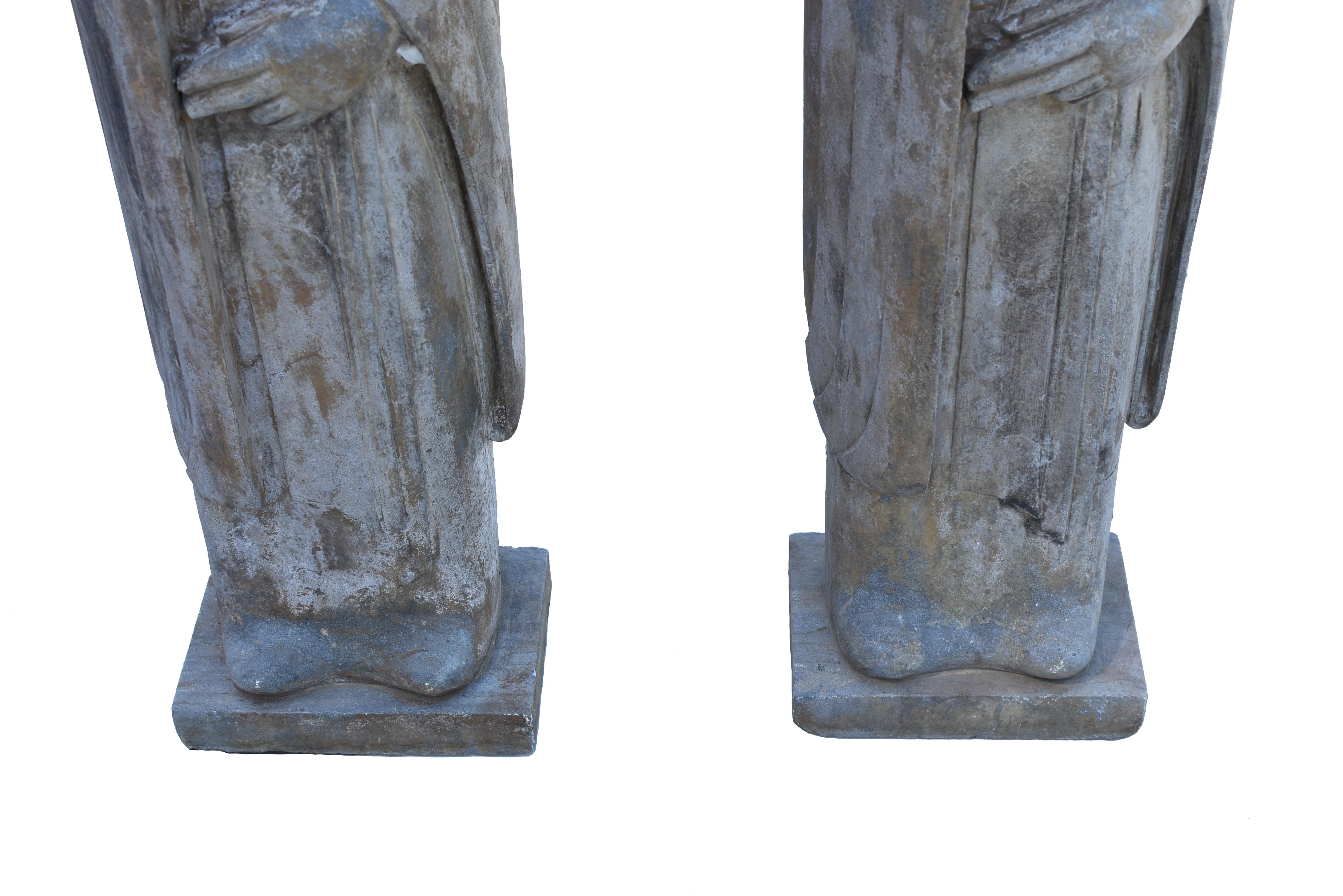 Pair of Vintage Stone Court Lady Statues For Sale 12