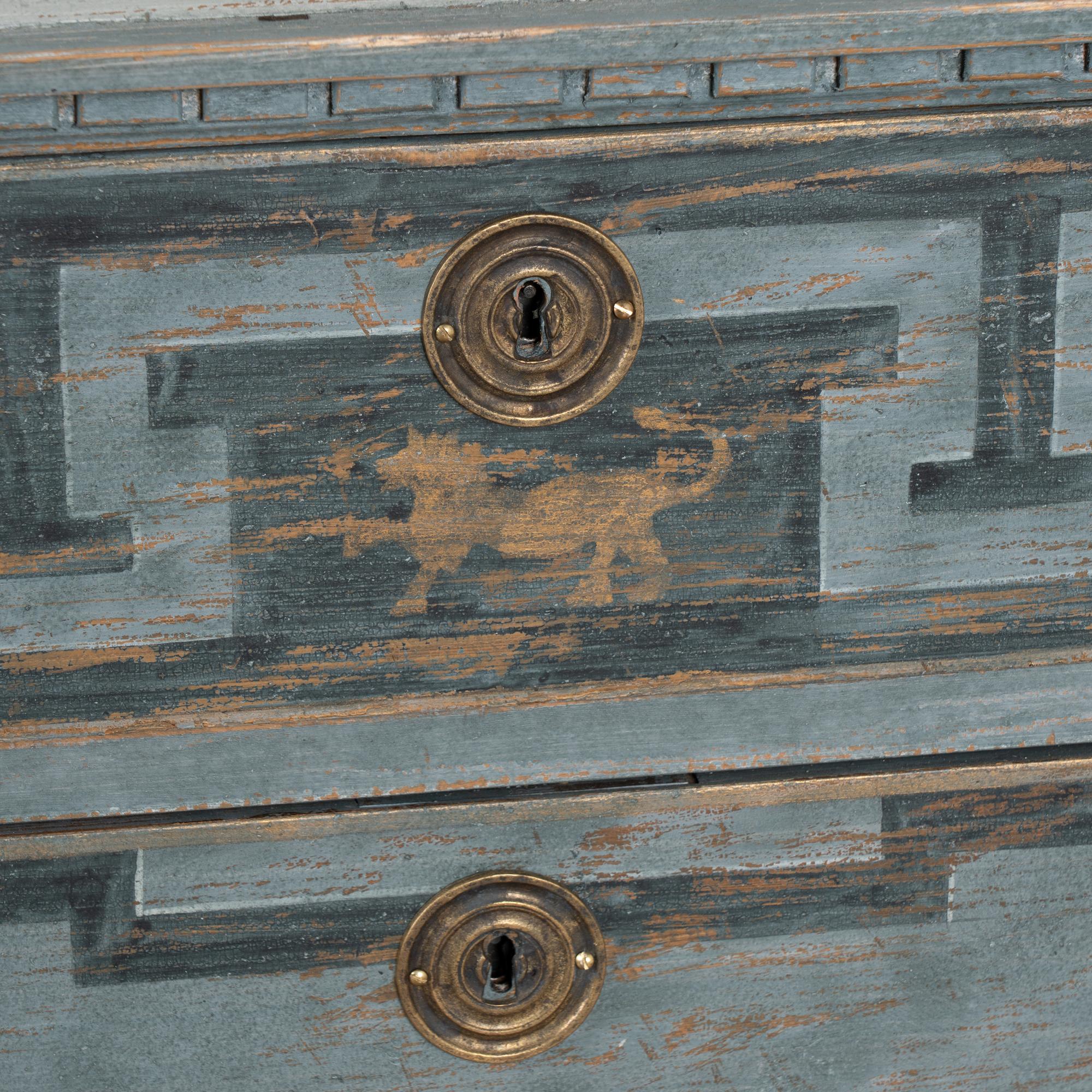 Pair, 19th Century Swedish Blue Gustavian Chest of Three Drawers 6