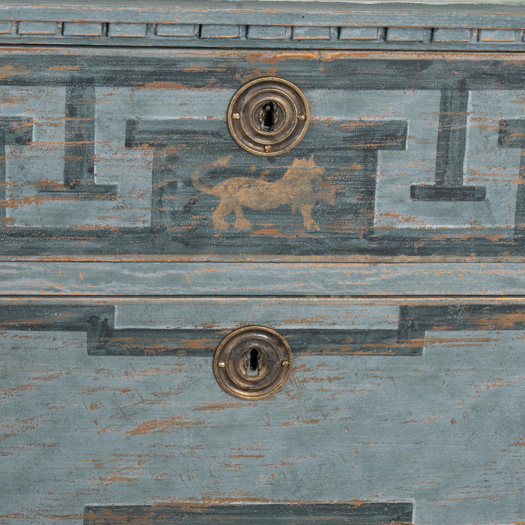 Pair, 19th Century Swedish Blue Gustavian Chest of Three Drawers 7