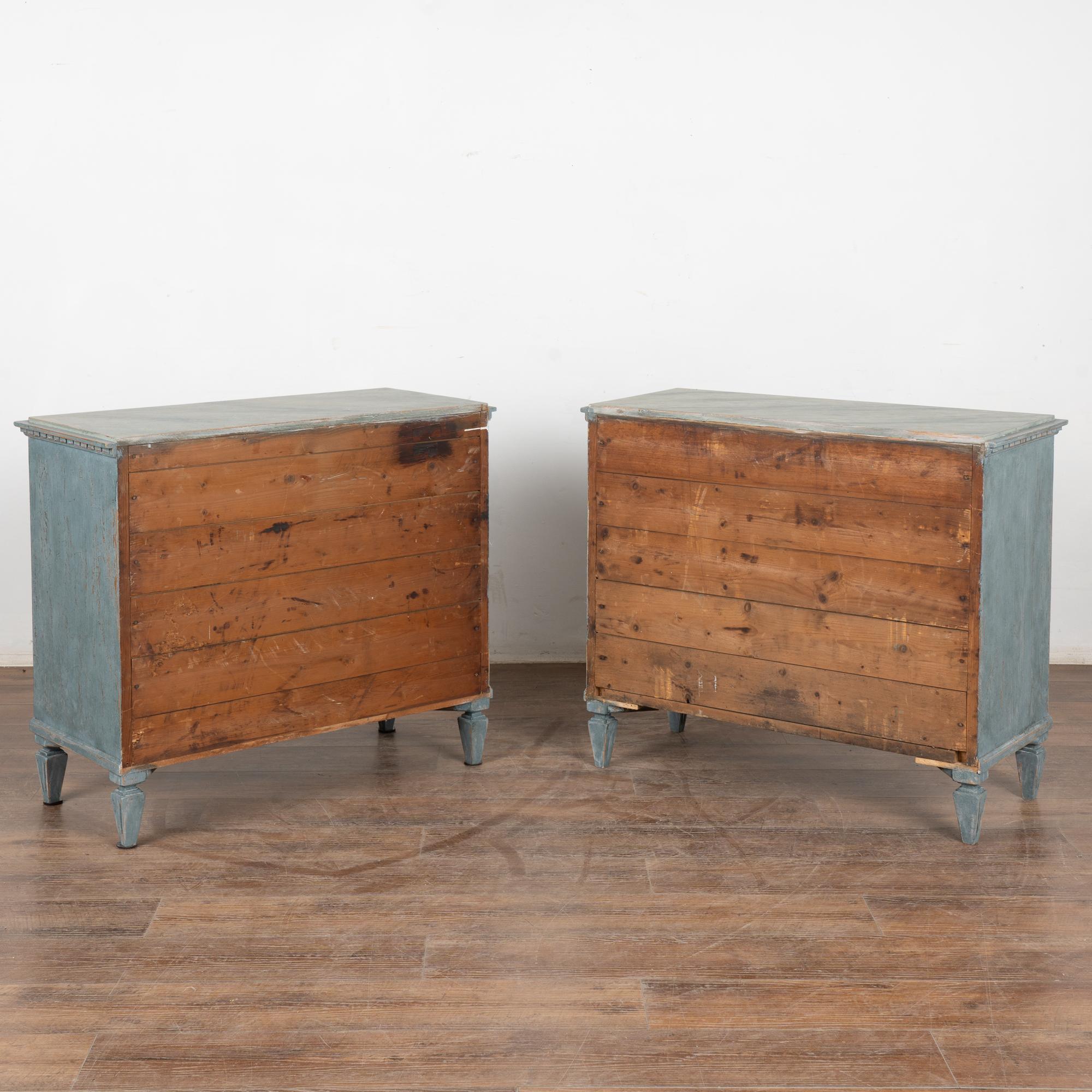Pair, 19th Century Swedish Blue Gustavian Chest of Three Drawers 9