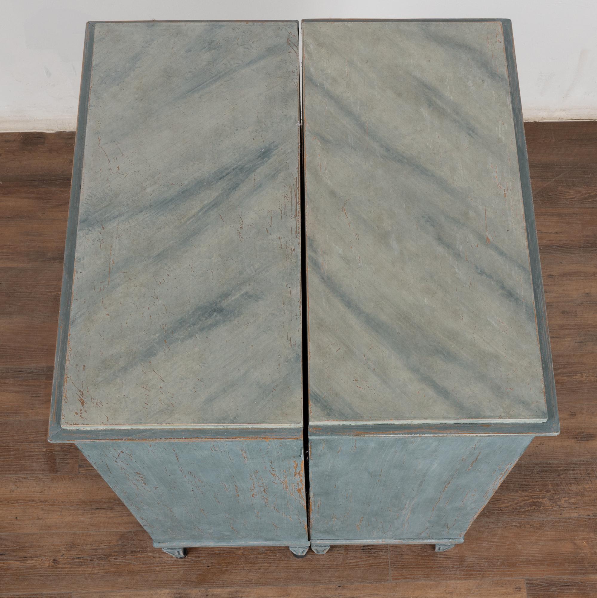 Pair, 19th Century Swedish Blue Gustavian Chest of Three Drawers 1