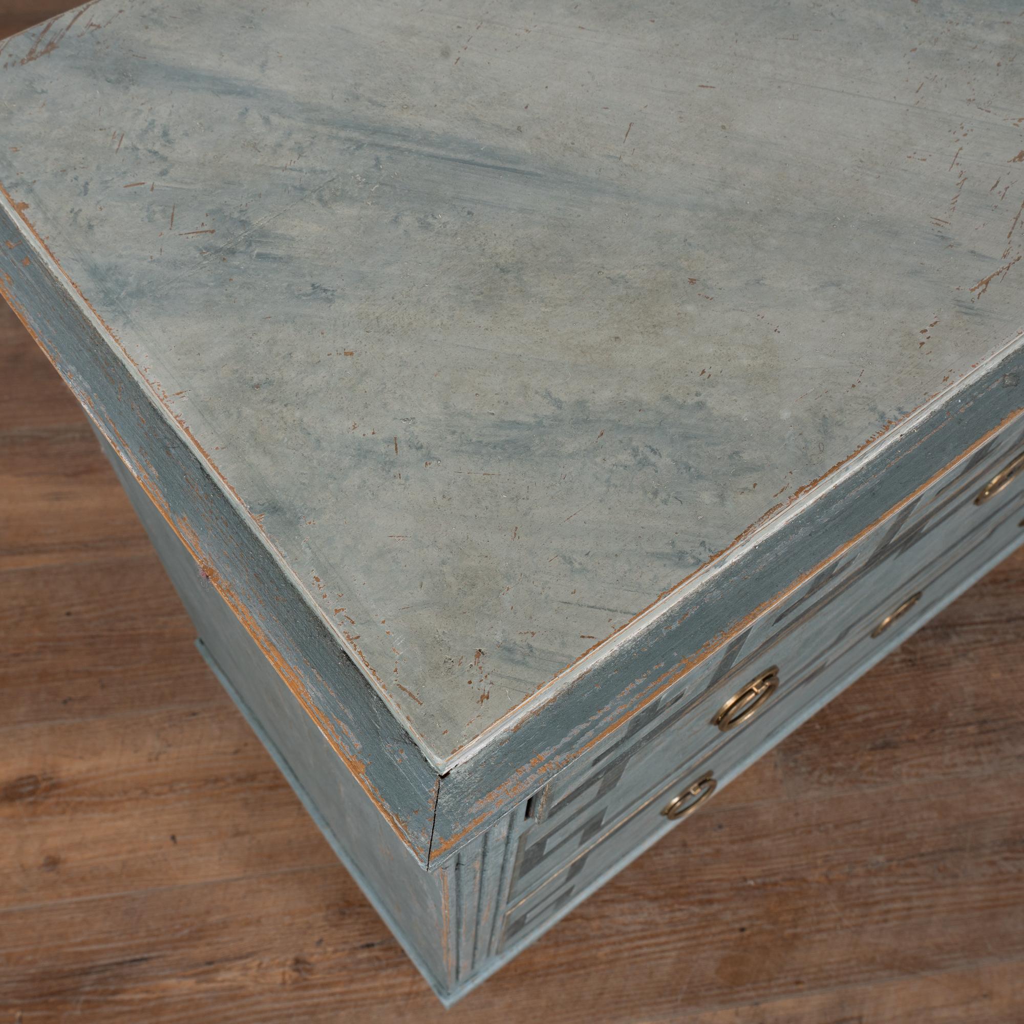 Pair, 19th Century Swedish Blue Gustavian Chest of Three Drawers 2