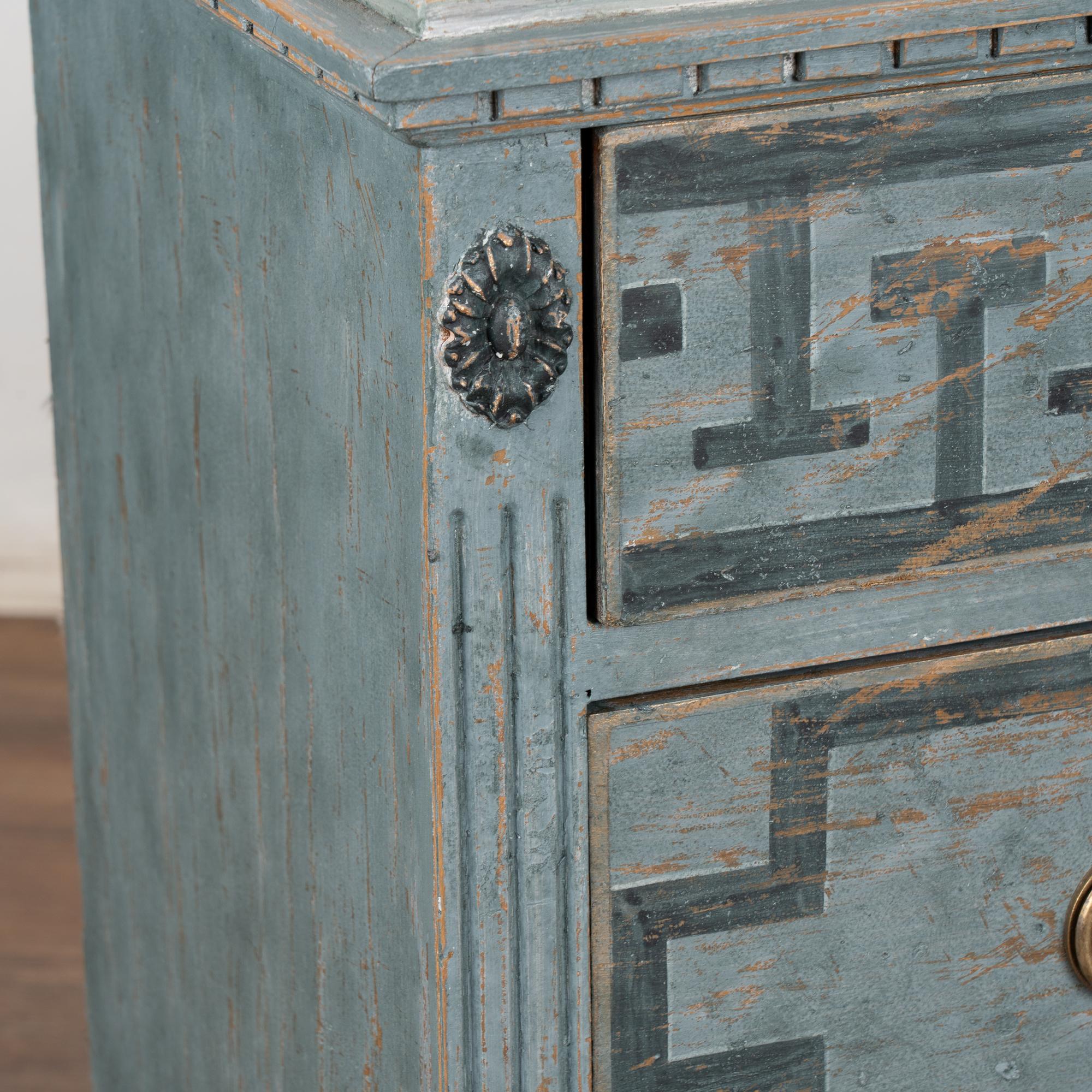 Pair, 19th Century Swedish Blue Gustavian Chest of Three Drawers 4