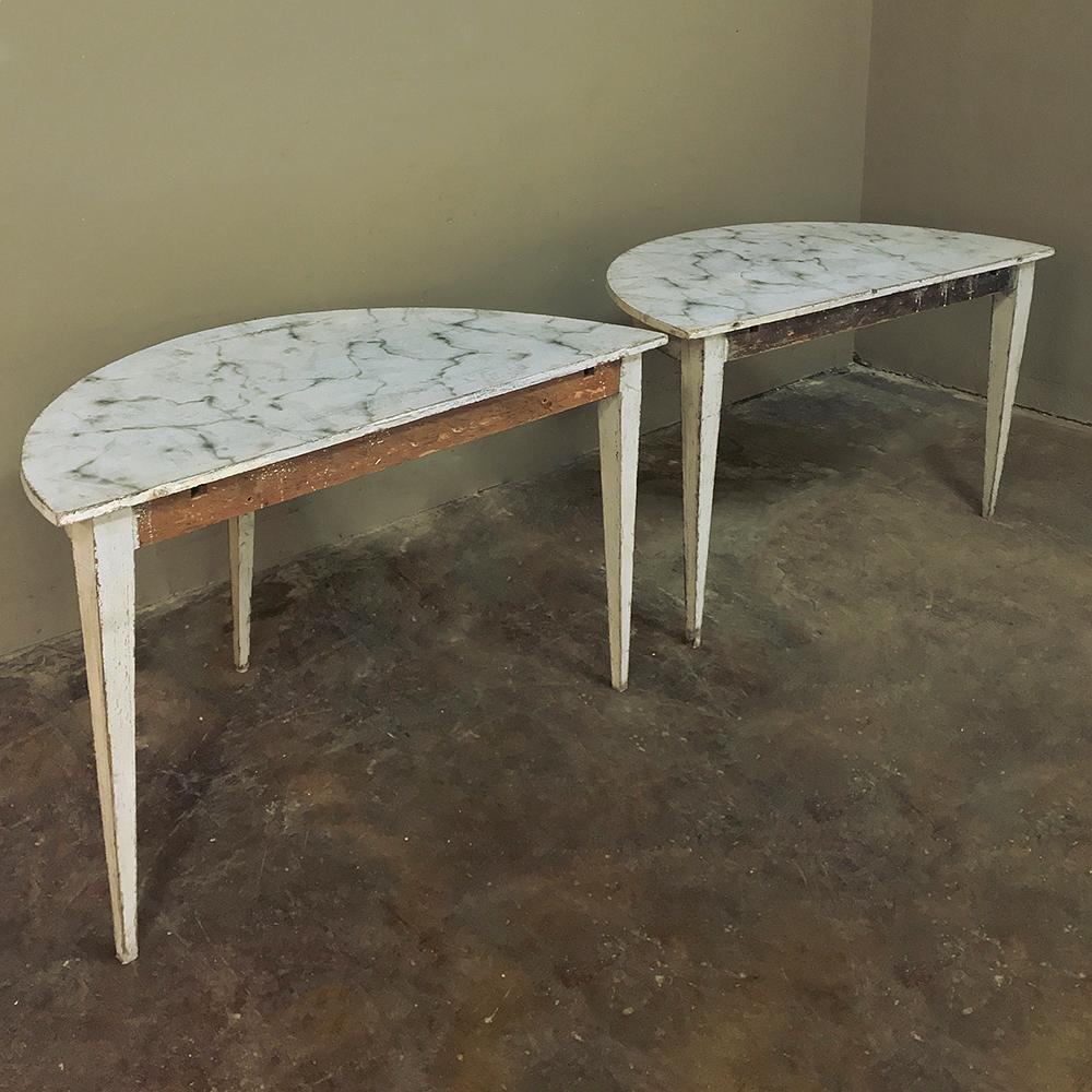 Pair of 19th Century Swedish Demilune Painted Consoles For Sale 6