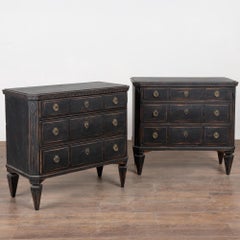 ​​​​​​​Pair of Swedish Gustavian Black Painted Chests of Three Drawer