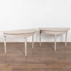 Pair, 19th Century Swedish Gustavian Demi Lune Side Console Tables