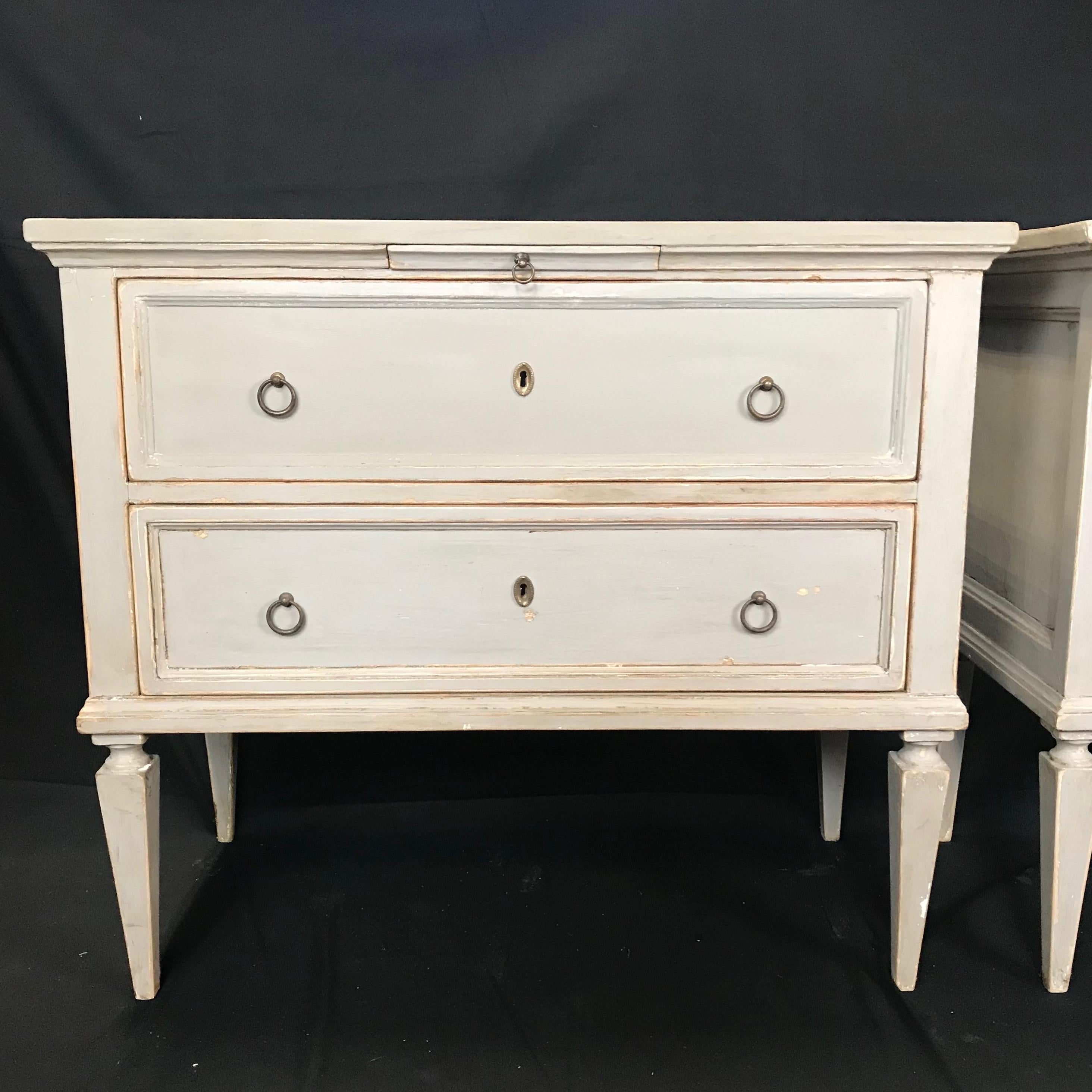 Pair 19th Century Swedish Gustavian Painted Wood Chests on Tapered Legs 5