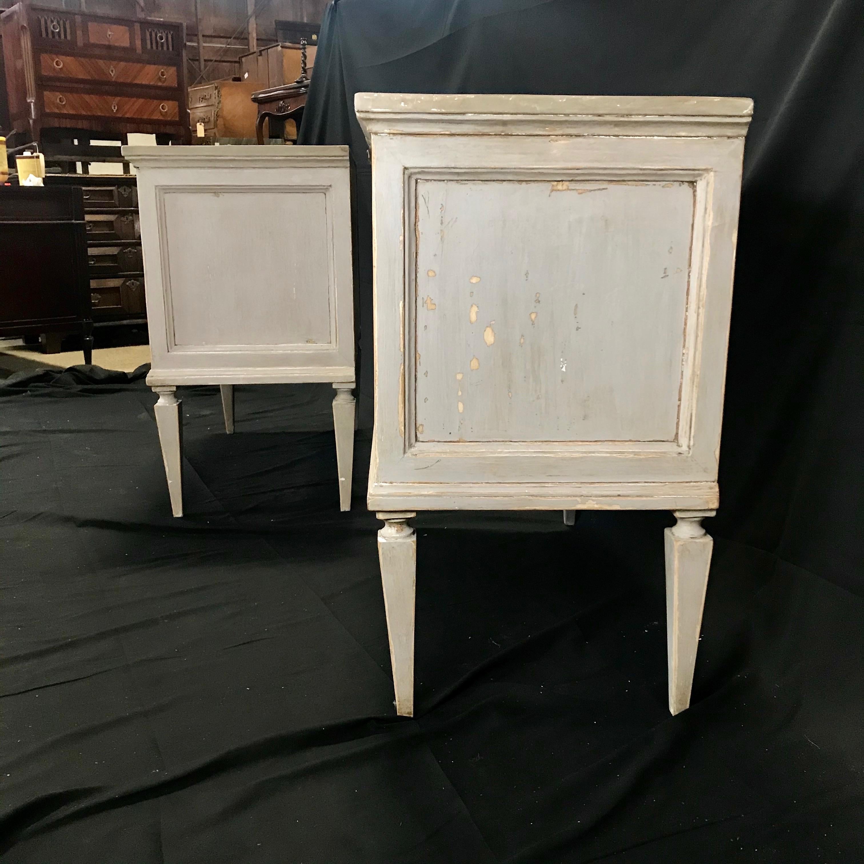 Pair 19th Century Swedish Gustavian Painted Wood Chests on Tapered Legs 9