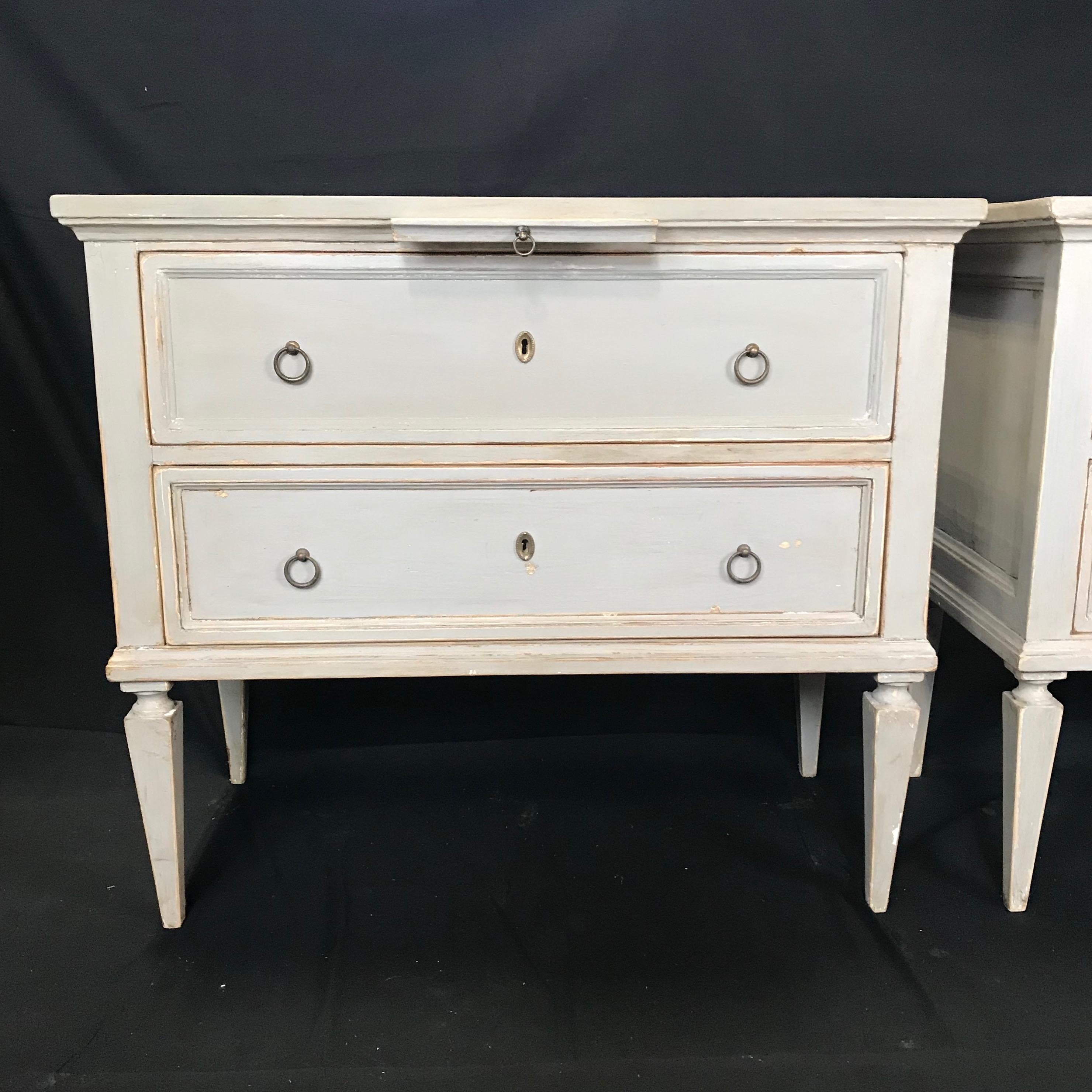 Pair 19th Century Swedish Gustavian Painted Wood Chests on Tapered Legs 1