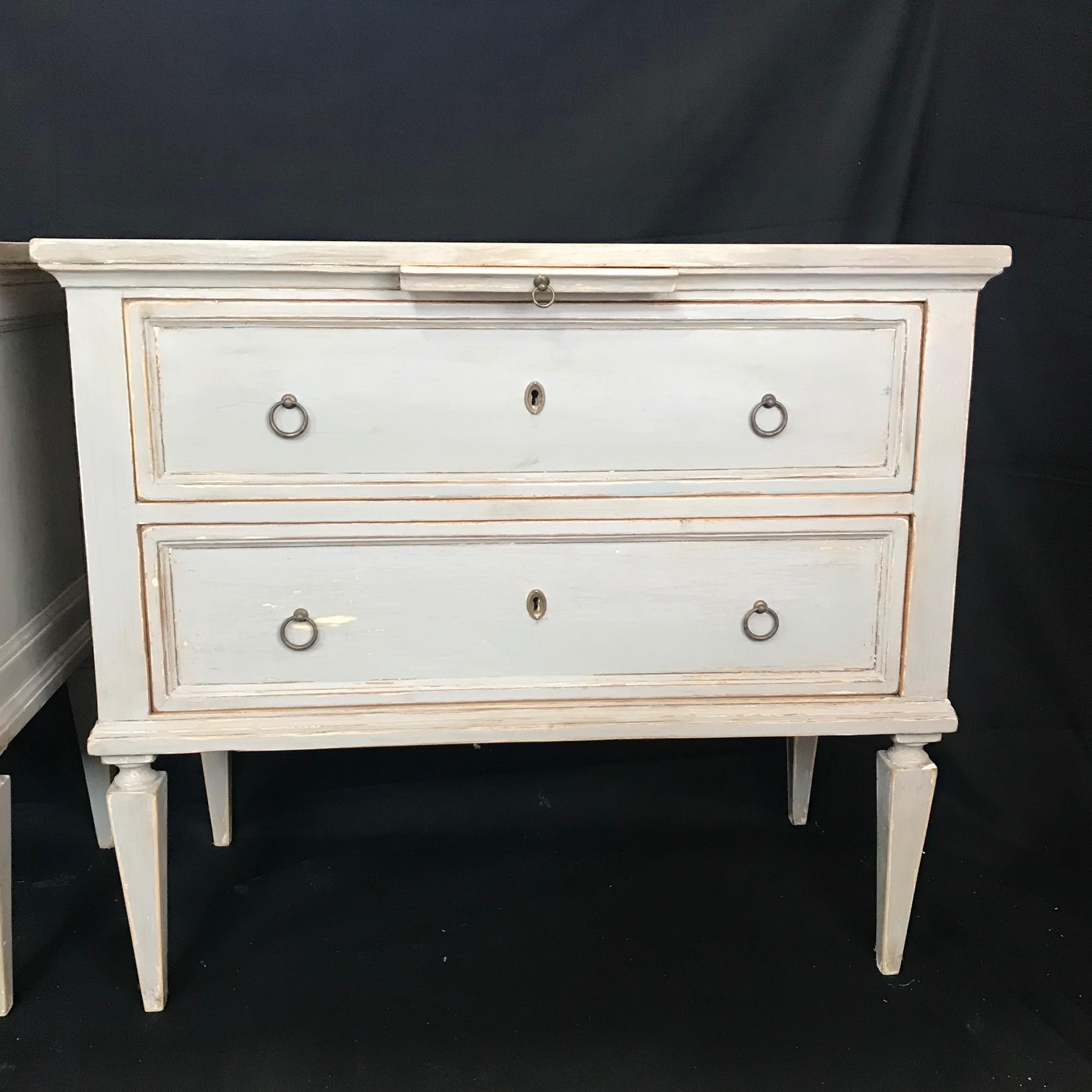 Pair 19th Century Swedish Gustavian Painted Wood Chests on Tapered Legs 2