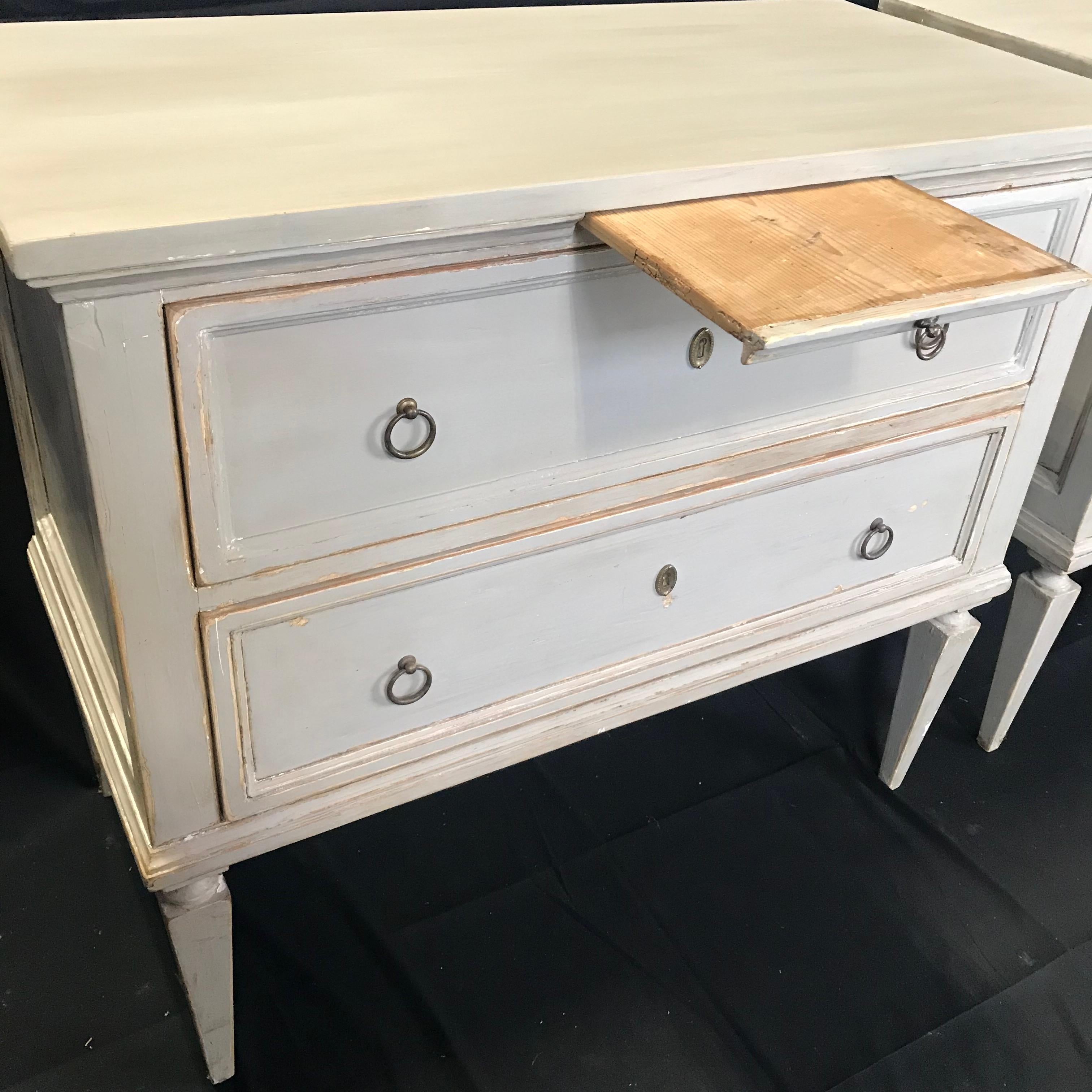 Pair 19th Century Swedish Gustavian Painted Wood Chests on Tapered Legs 4