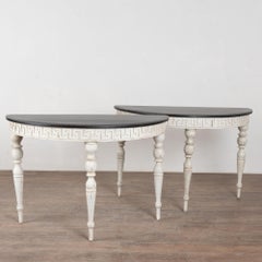 Pair, 19th Century Swedish Gustavian White Demi Lune Console Tables