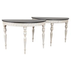 Pair, 19th Century Swedish Gustavian White Demi Lune Console Tables