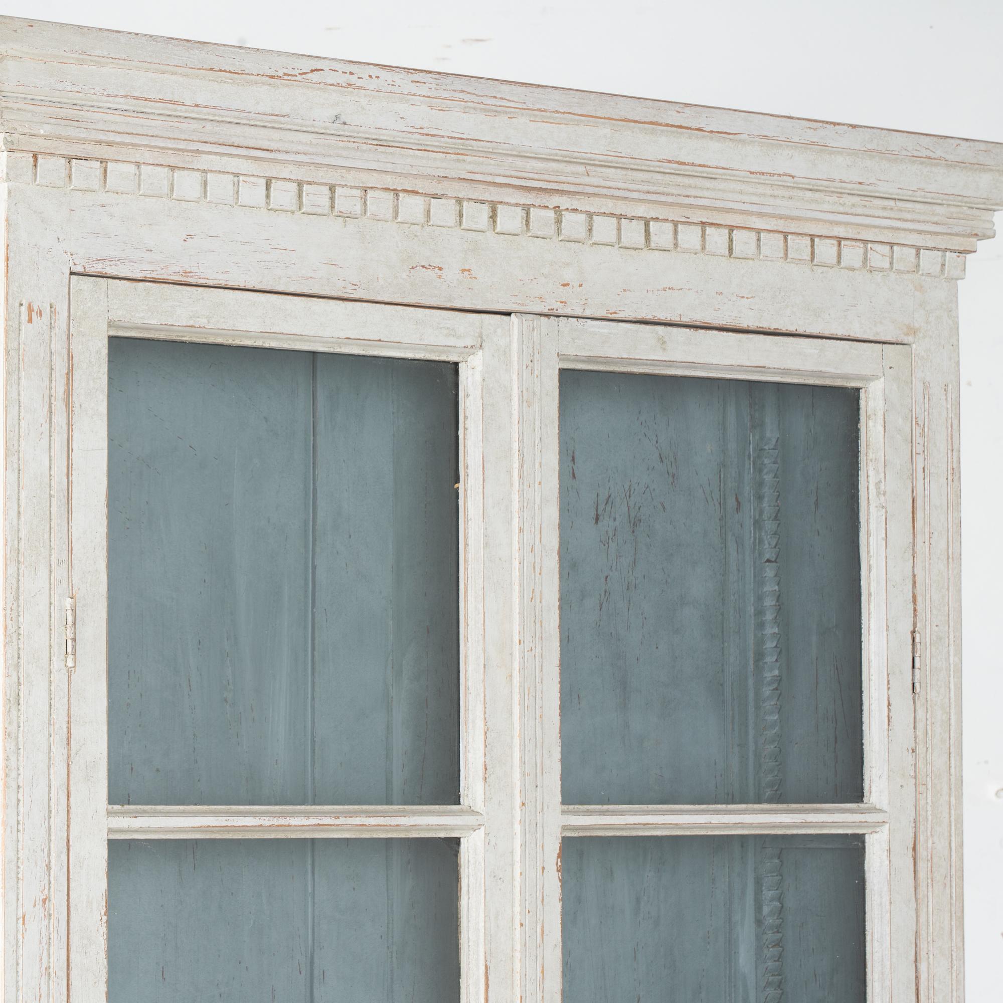 Pair, 19th Century Swedish Gustavian White Narrow Bookcases Display Cabinets 1