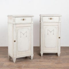 Pair 19th Century Swedish Gustavian White Painted Narrow Cabinets