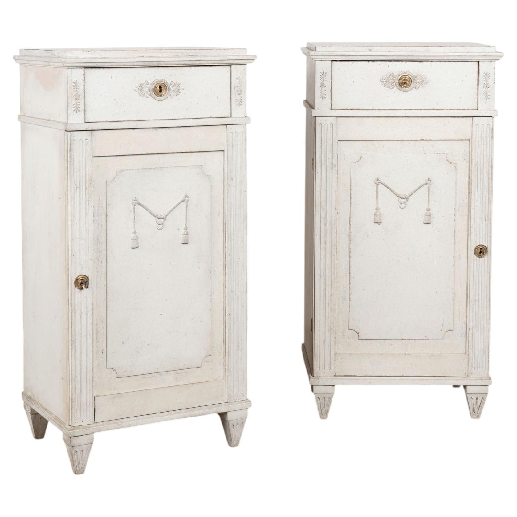Pair 19th Century Swedish Gustavian White Painted Narrow Cabinets