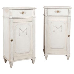 Pair 19th Century Swedish Gustavian White Painted Narrow Cabinets