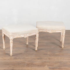 Pair, 19th Century Swedish Gustavian White Stools Tabourets