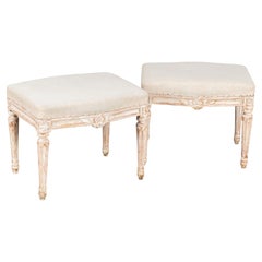 Pair, 19th Century Swedish Gustavian White Stools Tabourets